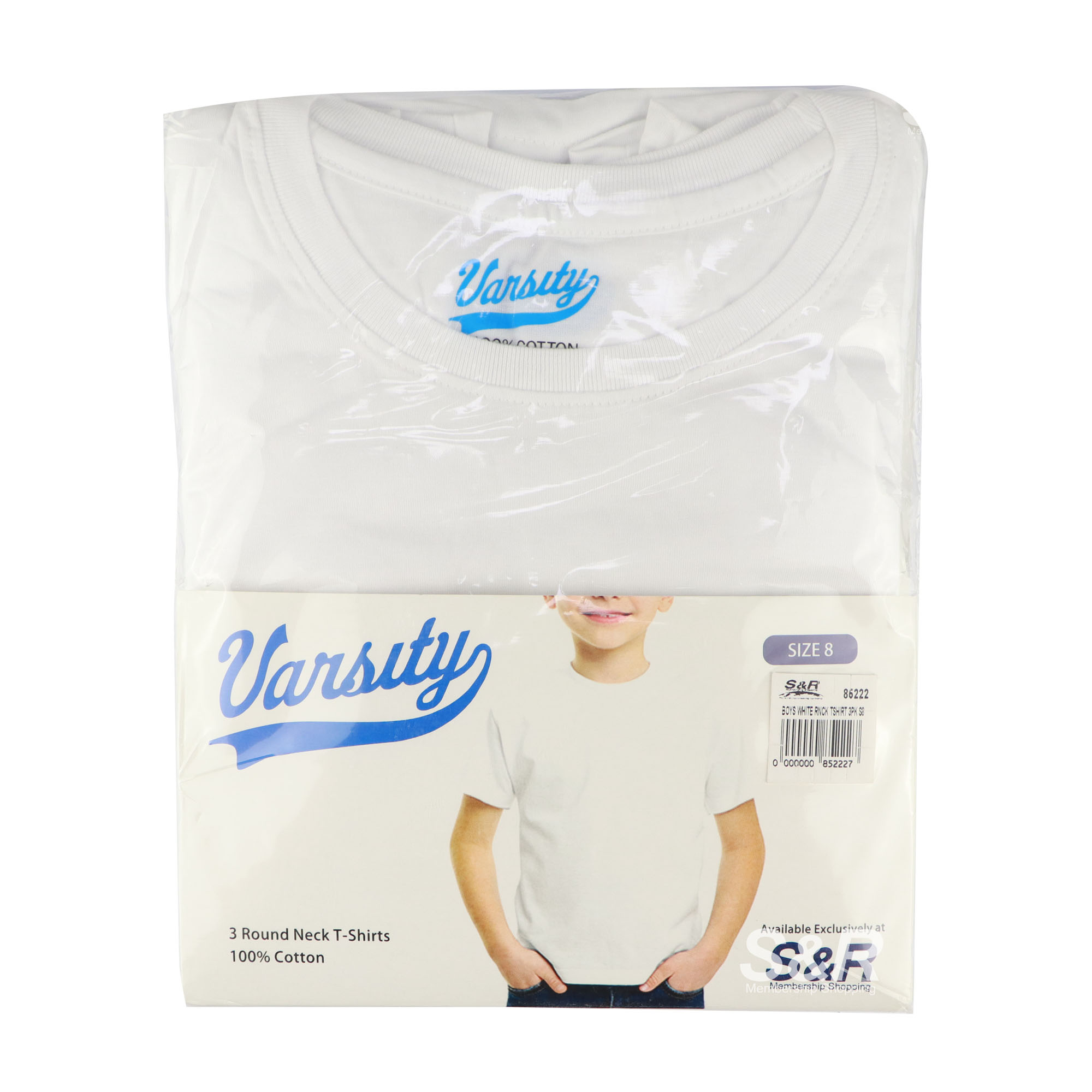Varsity Boys Round White Neck Shirts Size 8 3pcs